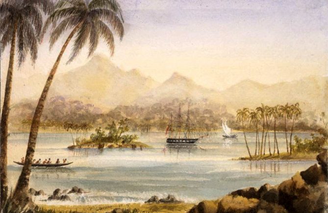 Cook Bay à Moorea. Tableau de Thomas Bent 1857-1858