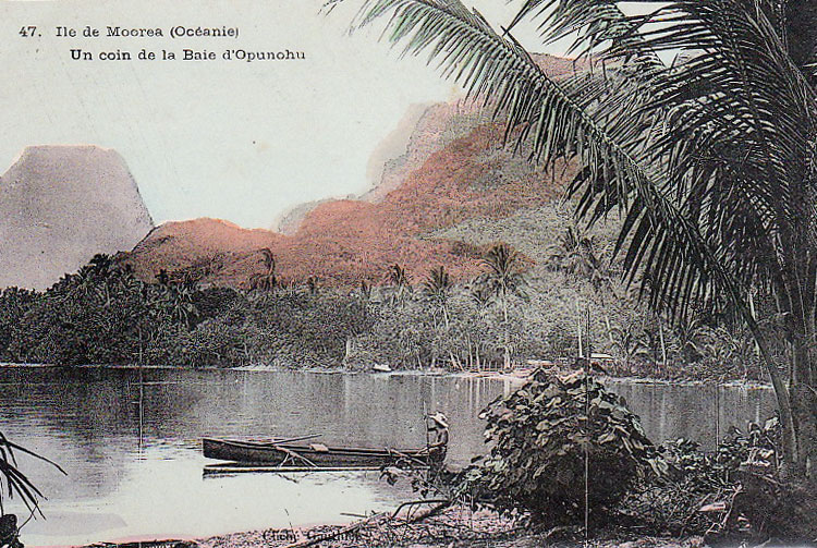 Un coin de la baie d'Opunohu à Moorea, vers 1910