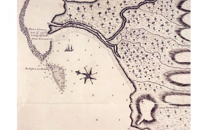 Matavai Bay in 1771 with One tree hill