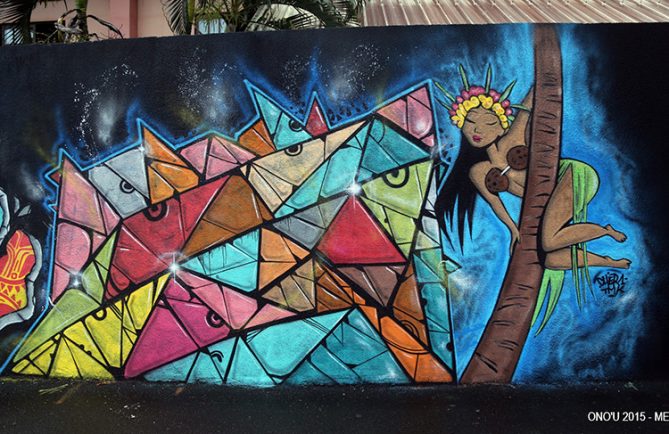 Street Art, vahine, école Sainte-Thérèse à Papeete
