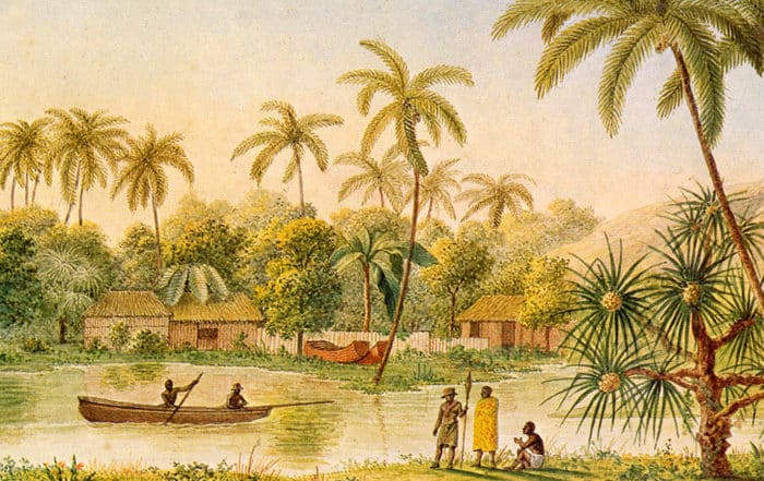 Village of Matavae, Tahiti, illustration from ''Voyage autour du Monde sur la Corvette Coquille
