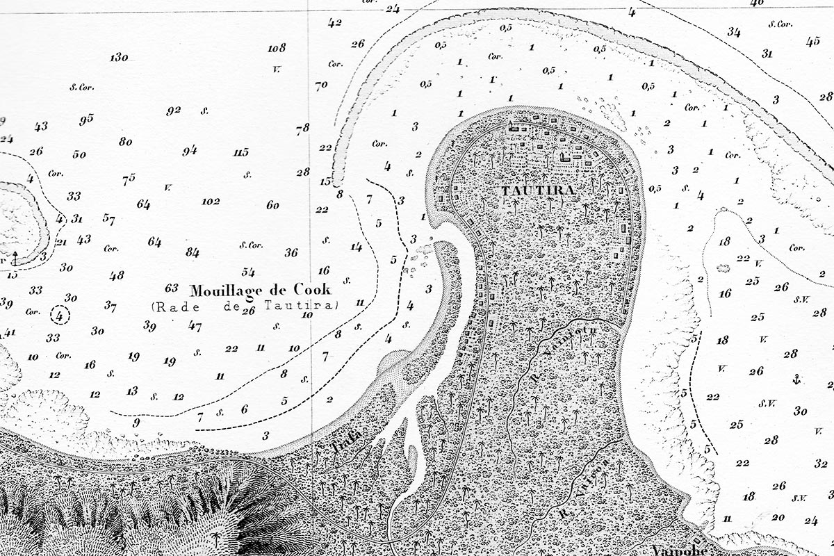 La presqu'ile de Tautira en 1875. Carte marine 1881. Coll. Bambridge